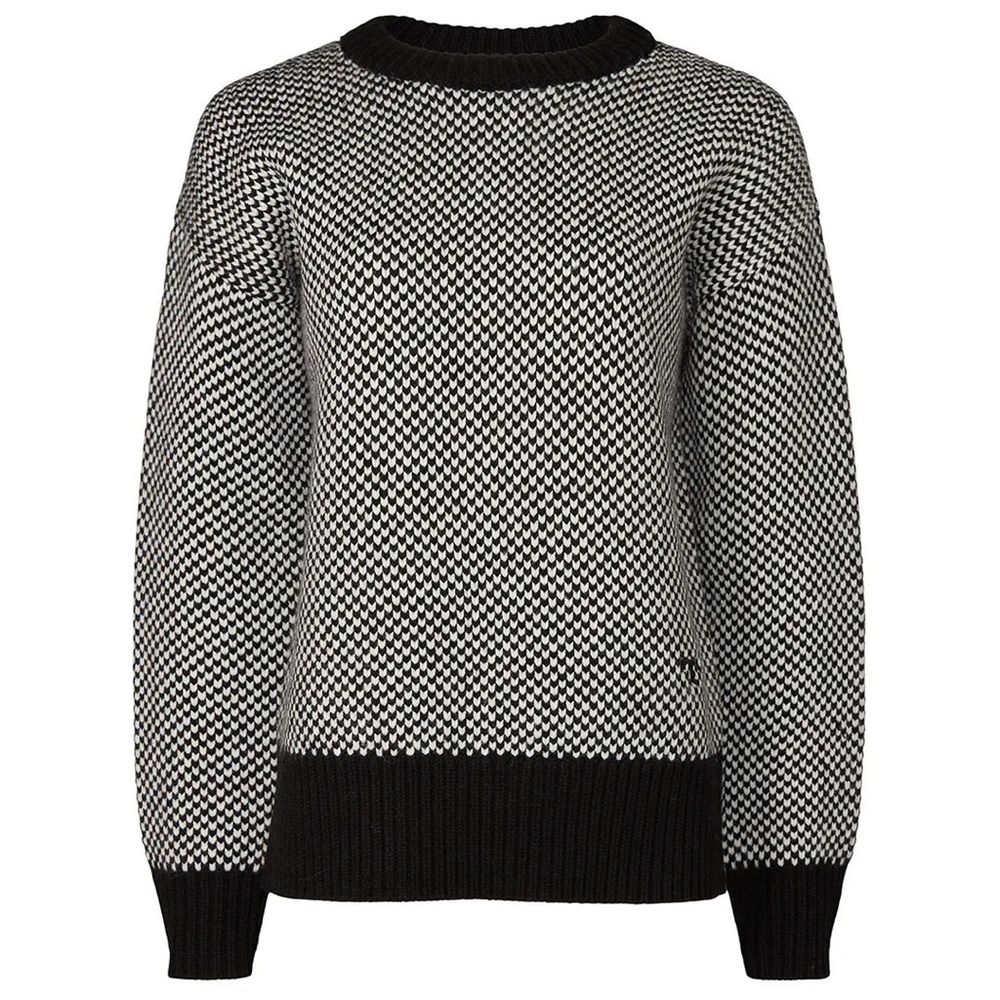 Tory Burch Two-Tone Merino Crewneck Sweater | Black Ivory | Size M